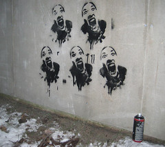 Screaming girl, 5 times on the wall by jX Stencils