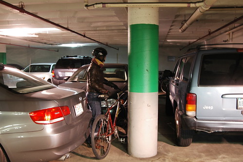 Bike parking under an office building, Baltimore