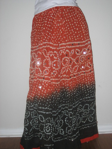 red  bandhani  long skirt by nila_16.