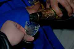 our sparkling grape juice served in tiny Ed Debevic's sundae glasses LOL