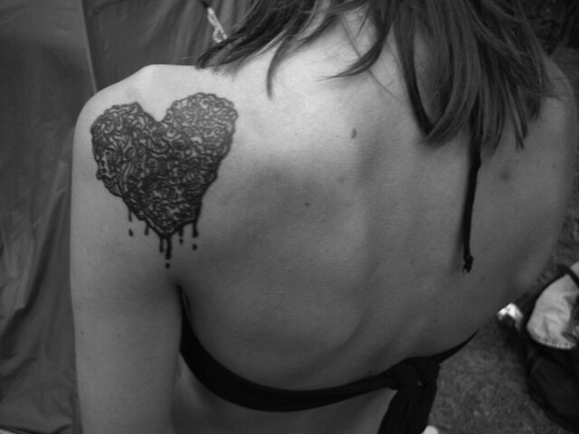 Bleeding Hollow Heart Tattoo. Ink pen drawing on Charlotte. BSF Camping 2008