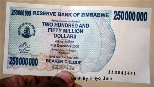 Zimbabwe $250 Million Note