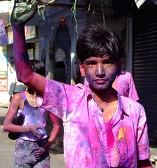 A boy celebrates Holi in India