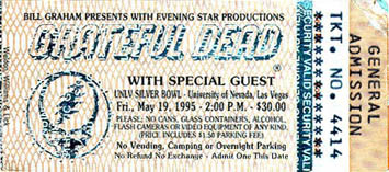 Grateful Dead (GDTS) ticket for 5/19/95 Sam Boyd Silver Bowl (Stadium), University of Nevada, Las Vegas (UNLV) (with the Dave Matthews Band) [from www.psilo.com]