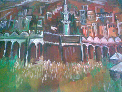 Old Makkah (oil painting) - by Ahlam Baha