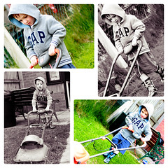 micah mowing with B&W