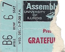 Grateful Dead ticket for 12/2/81 Assembly Hall, University of Illinois, Champaign
