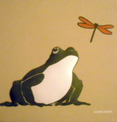 Marushka - frog and dragonfly (green, tan, yellow, white)