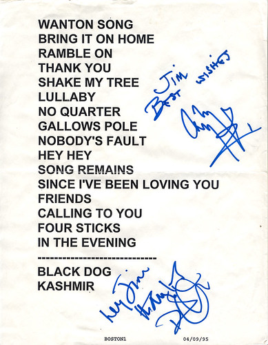 Autographed (Led Zeppelin) Page & Plant set list - 1995