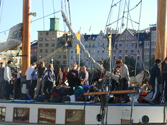 A crowd of teenagers rushed aboard for a cruise