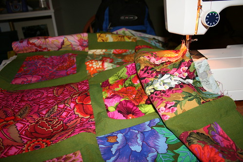 sewing the quilt