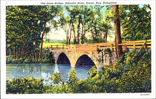 Arch Bridge, Keene NH, by Genuine Curteich, Chicago IL, Photographic postcard, Keene Public Library,