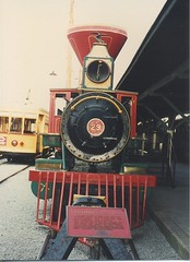 Front view of ex Smokey Mountain Railroad 2-6-0 # 23. The Chattanooga Choo Choo Hilton Hotel. Chattanooga Tennesee. May 1990.