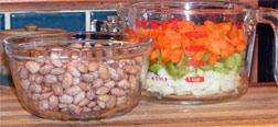 Ingredients for Pinto Bean Barley Soup: pintos, onion, celery, carrot, and barley