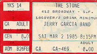 TICKET FOR JGB 3/2/85