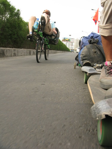 Two modes of transport leaving Urumqi, Xinjiang Province, China