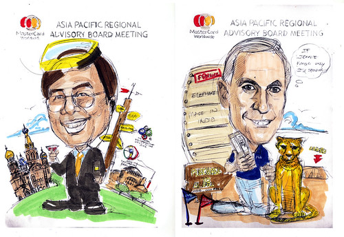 Caricatures of TST and Heuer Mastercard pencil sketch with colour scheme