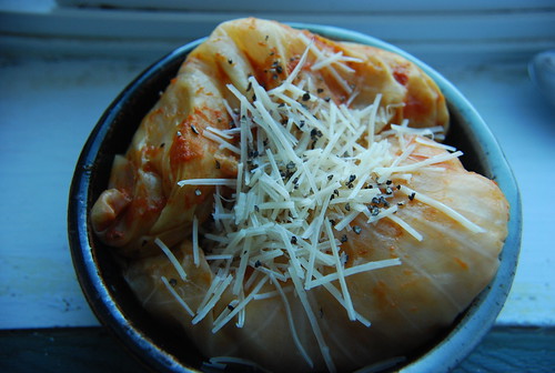 Cabbage rolls with romano cheese