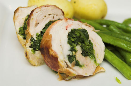 Spinach stuffed chicken roulade
