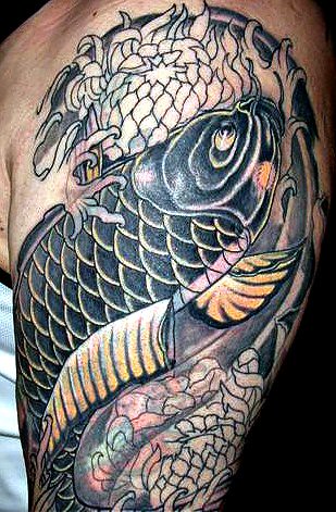 Picture of koi tattoo black designed for sleeve