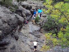 Climbing the ridge by three falls at Camp Classen