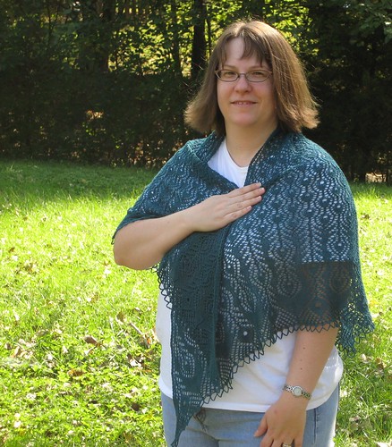 PF shawl modeled front