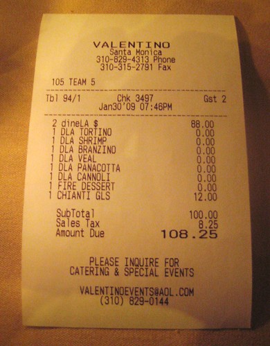Bill @ Valentino Italian Restaurant by you.