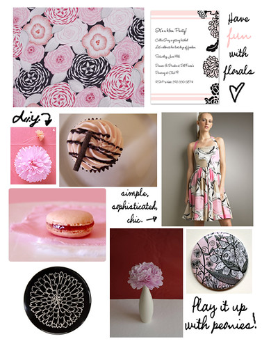 Foral patterns in black and pink Very sweet could be sued for wedding or