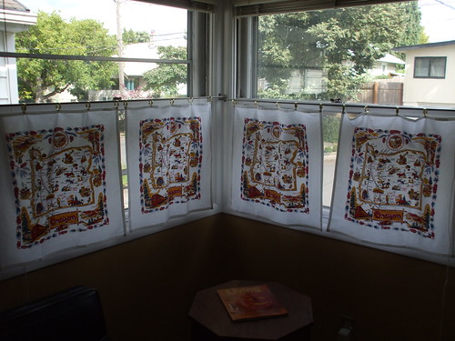 embellished Oregon tea towel curtains