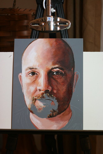 In progress acrylic painting entitled Self Portrait VI