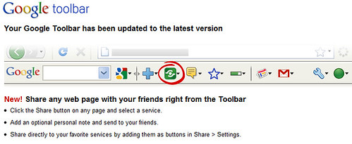 Google Browser, info page after update which added Sharing Features.