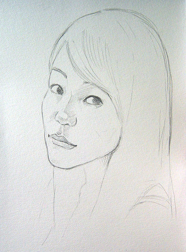 Watercolour portrait lady 2 pencil sketch