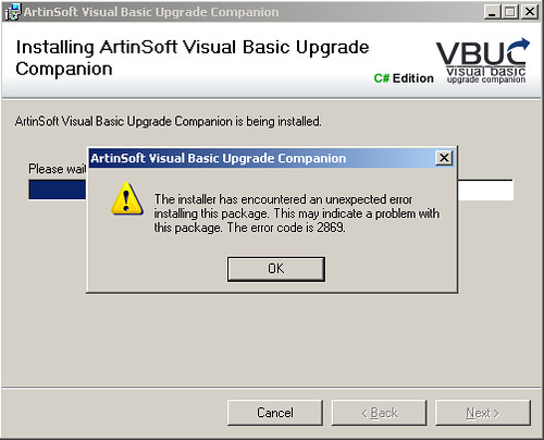 Error VBUC no Visual Studio installed pre-ORCA