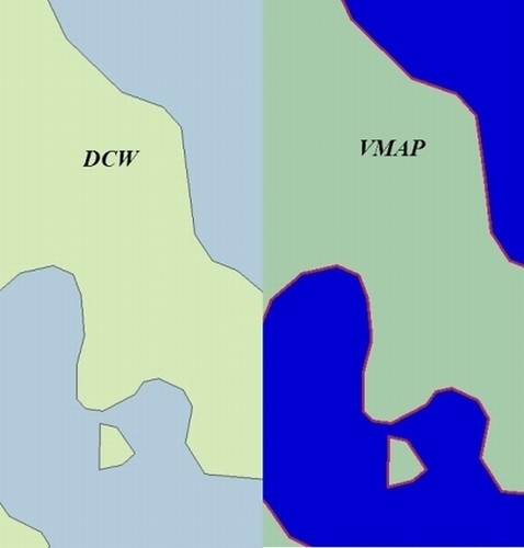 Shoreline Map Comparison - VMAP and DCW