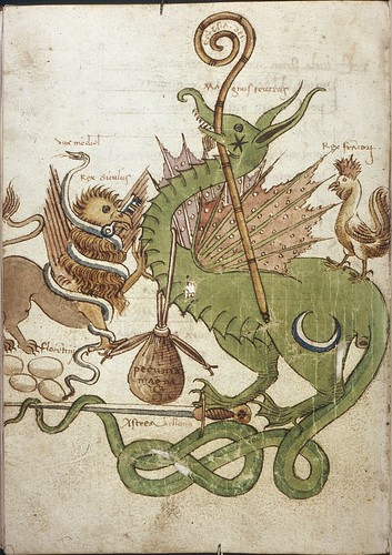Houghton Library. MS Typ 157 Griffin, snake, dragon and rooster