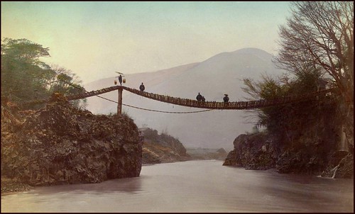 WISTERIA BRIDGE OVER THE FUJI RIVER in OLD JAPAN