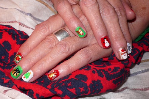 Red and green nail art design gallery