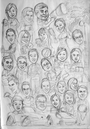 Group caricatures for HSBC pencil sketch