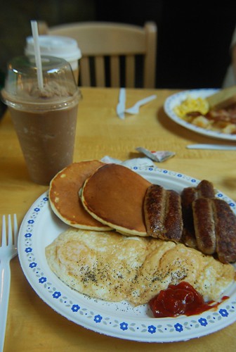 Pancake breakfast with blended coffee