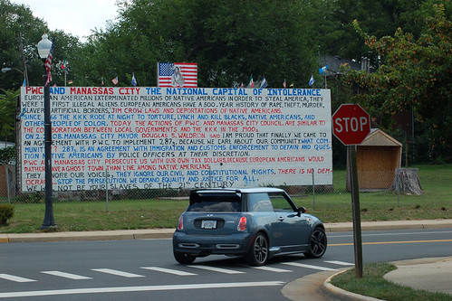 "The Wall of Liberty": A protest by a Mexican-American resident of Manassas, Virginia, against a local immigration law.