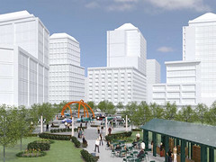 a plaza with high-rises in the background (by: PB Placemaking for Tysons Land Use Task Force)