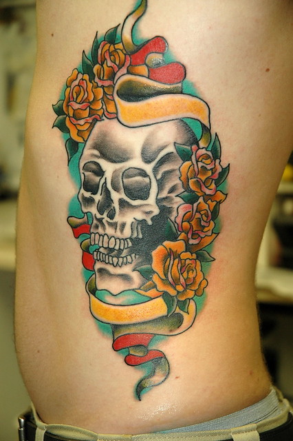 Skull n Roses Tattoo by KeelHauled Mike of Black Anchor Tattoo in Denton 