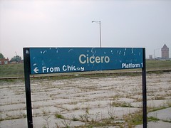 The badly weathered Metra Cicero station sign. Cicero Illinois. September 2007.