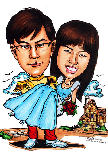 Couple caricatures of Cinderalla and prince