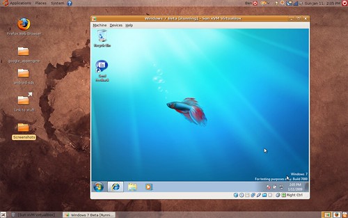 Windows 7 up and running on Ububtu 8.10 via VirtualBox