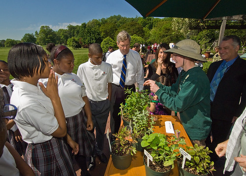 Secretary Vilsack and students learn about different varieties of mint