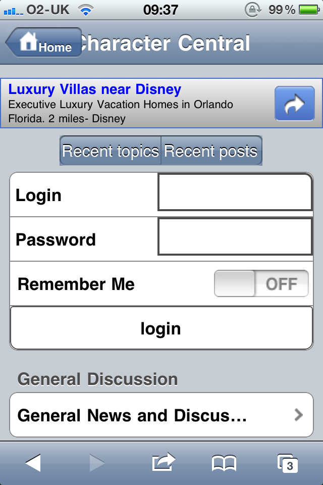 Viewing the forum on an iPhone - Login screen