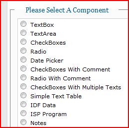Screenshot of 'Please Select a Component' Section
