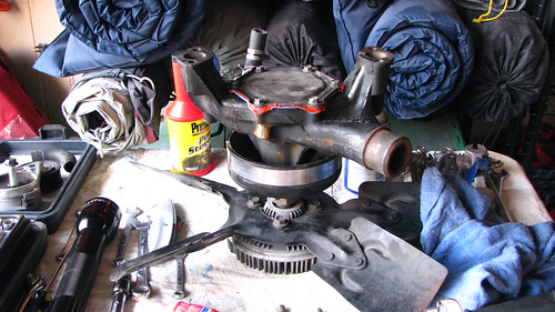 Changing water pump in truck