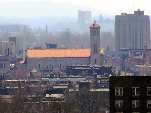 Saint Pope Pius V Church, in Saint Louis, Missouri, USA from the Compton Hill Water Tower